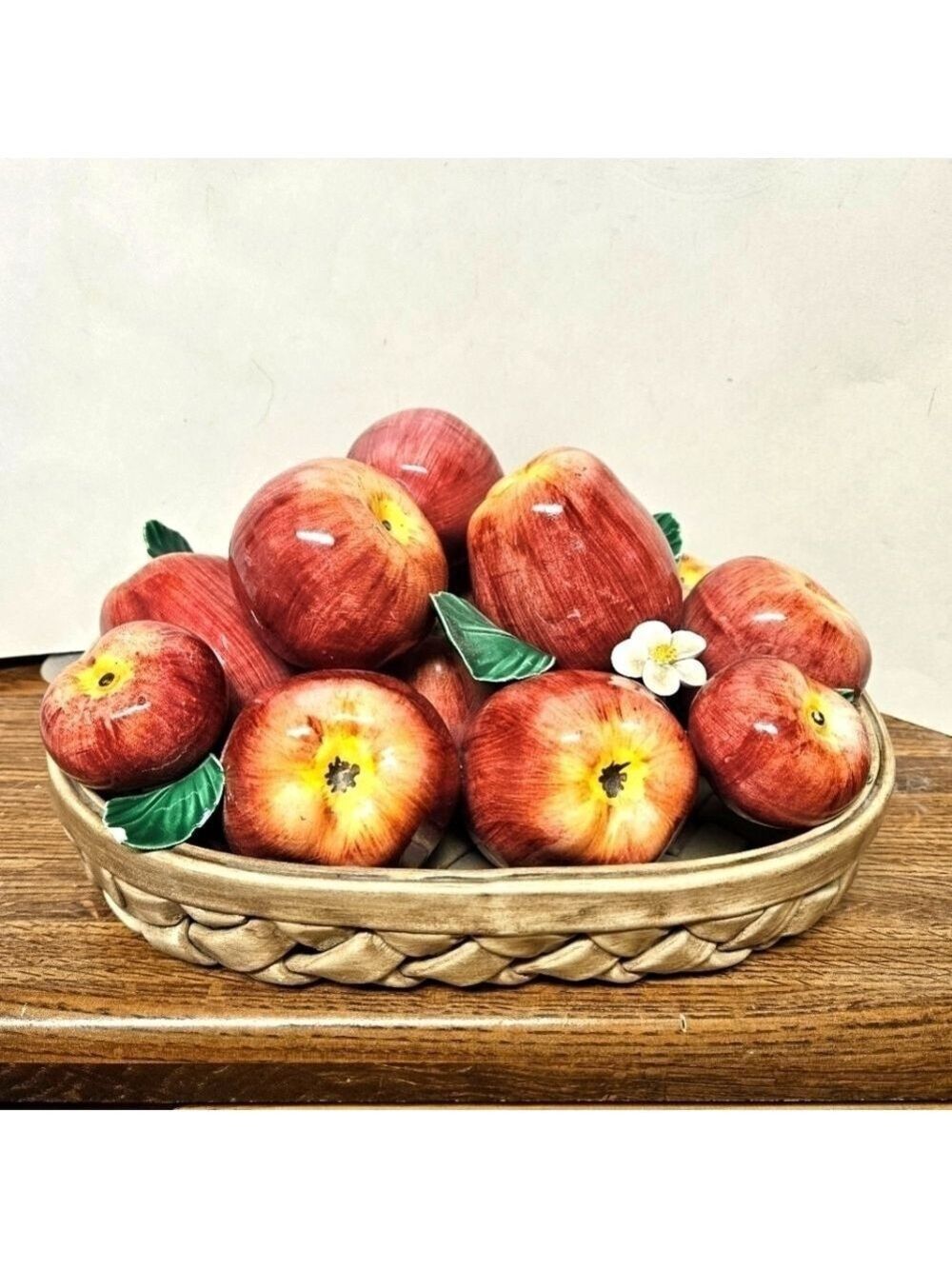 Vintage Excusively for Birks Large Ceramic Life-size Apples in Basket